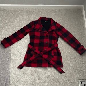 Red & Black Plaid Pea Coat